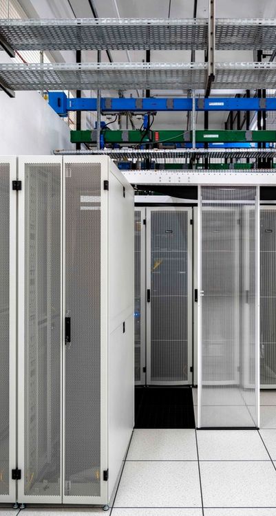 Data hall aisle at the Aubergenville data center